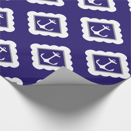 Navy Blue White Anchors Nautical Pattern Geschenkpapier (Ecke)