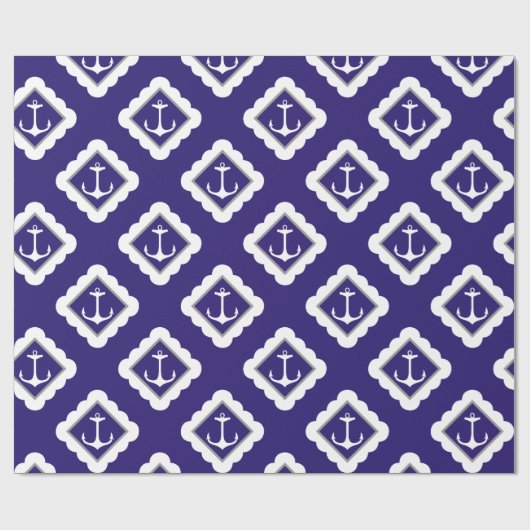 Navy Blue White Anchors Nautical Pattern Geschenkpapier (Flach)