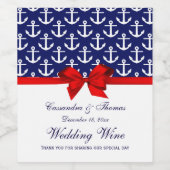 Navy Blue, White Anchors Red Bow Party Weinetikett (Einzelnes Label)