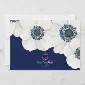 Navy Blue & White Anemone Anchor Nautical Wedding Save The Date (Rückseite)
