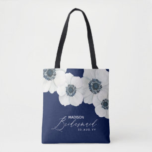 Navy Blue & White Anemones Modernes Brautparty Tasche