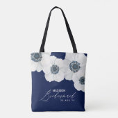 Navy Blue & White Anemones Modernes Brautparty Tasche (Rückseite)
