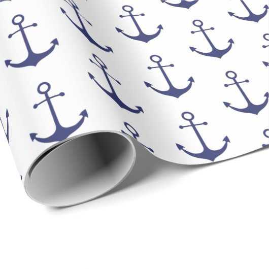 Navy Blue White Anker Muster Geschenkpapier (Rolleneckpunkt)