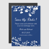 Navy Blue White Blume retten Datums Magnet (Vorne/Hinten)