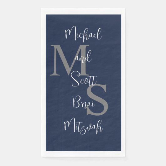 Navy Blue White B'nai Mitzvah Name Monogram Serviette (Vorderseite)
