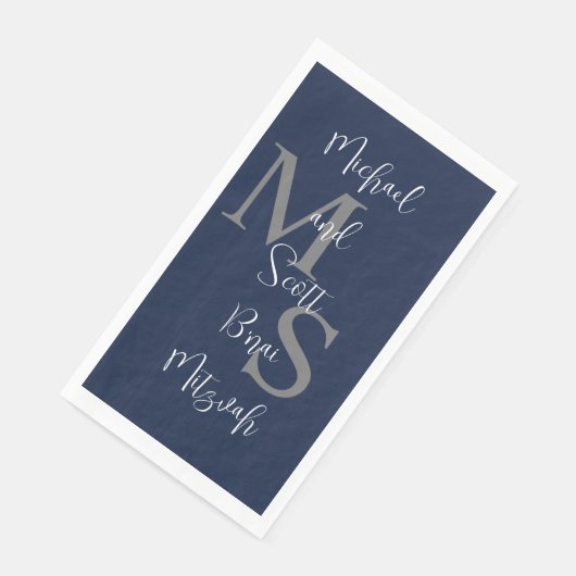 Navy Blue White B'nai Mitzvah Name Monogram Serviette (Ecke)