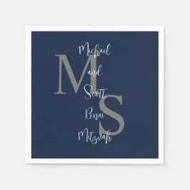 Navy Blue White B'nai Mitzvah Name Monogram Serviette