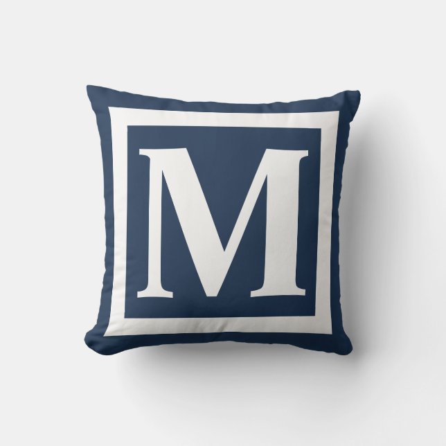 Navy Blue White Bold Monogram Initial Kissen (Vorderseite)