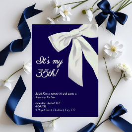 Navy Blue & White Bow "It's My 30." Elegant Birt Einladung