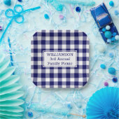 Navy Blue White Buffalo Karo Family Picnic Pappteller (Party)