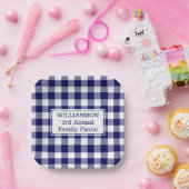 Navy Blue White Buffalo Karo Family Picnic Pappteller (Party)