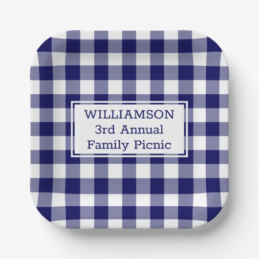 Navy Blue White Buffalo Karo Family Picnic Pappteller (Vorderseite)