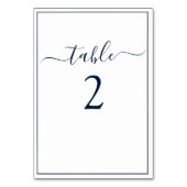Navy Blue White Calligraphy Script Elegant Wedding Tischnummer (Rückseite)