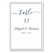 Navy Blue White Calligraphy Script Elegant Wedding Tischnummer (Vorderseite)