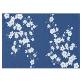 Navy Blue White Cherry Blossom Tischdecke (Vorderseite (Horizontal))