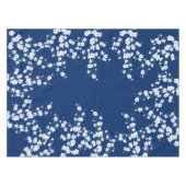 Navy Blue White Cherry Blossom  Tischdecke (Vorderseite (Horizontal))