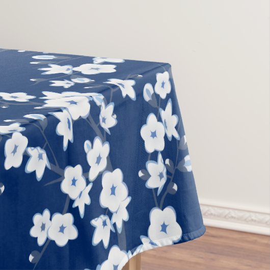 Navy Blue White Cherry Blossom  Tischdecke (Beispiel)