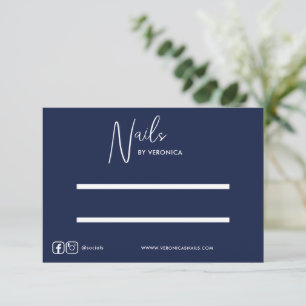 Navy Blue White Chic Press on Nail Display Card Dankeskarte