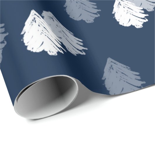 Navy Blue White Christmas Tree Muster Geschenkpapier (Rolleneckpunkt)