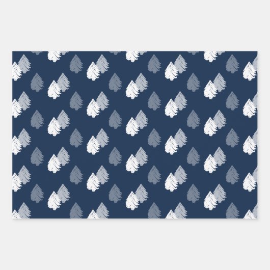 Navy Blue White Christmas Tree Muster Geschenkpapier Set