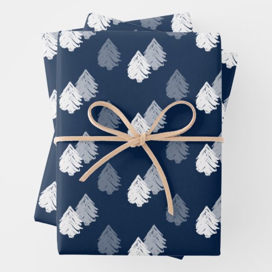 Navy Blue White Christmas Tree Muster Geschenkpapier Set (Beispiel)