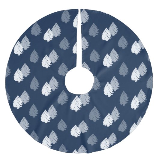 Navy Blue White Christmas Tree Muster Polyester Weihnachtsbaumdecke (Vorderseite)