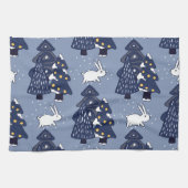 Navy Blue White Christmas Tree Weihnachtsmuster Geschirrtuch (Horizontal)