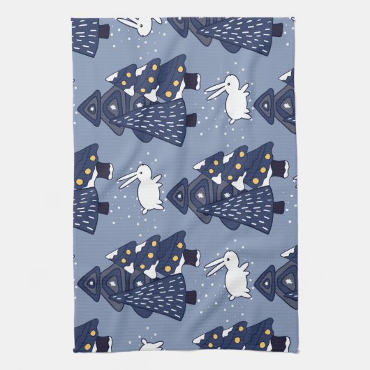 Navy Blue White Christmas Tree Weihnachtsmuster Geschirrtuch (Vertikal)