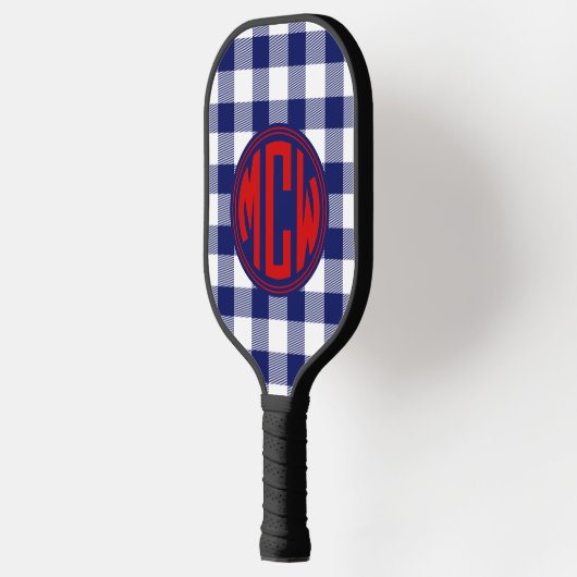 Navy Blue White Circle Monogram Whit Kariert DIY B Pickleball Schläger (Links)