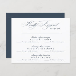 Navy Blue White Classic Calligraphy Multi-Event RSVP Karte