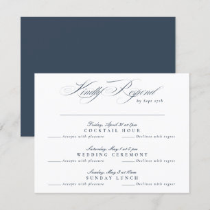 Navy Blue White Classic Calligraphy Multi-Event RSVP Karte