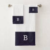 Navy Blue White Classigram Bath Handtuch Set (Insitu)