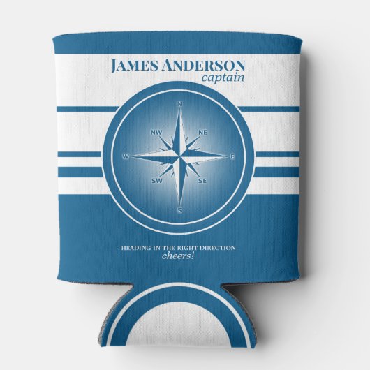 Navy Blue White Compass Nautical Can Cooler Dosenkühler (Rückseite)