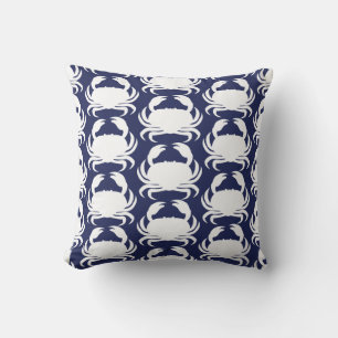 Navy Blue White Crab Muster Nautic Boat Pool Kissen