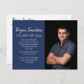 Navy Blue White Custom Foto Graduation Party Postkarte (Vorne/Hinten)