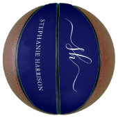 Navy Blue White Custom Name Monogram Basketball (Vertikal)