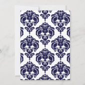 Navy Blue & White Damask Chic Elegante Hochzeit Einladung (Rückseite)