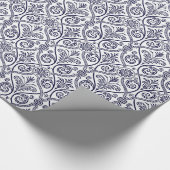 Navy Blue & White Damask Gift Wrap Geschenkpapier (Ecke)