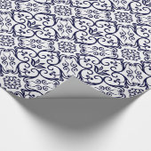 Navy Blue & White Damask Gift Wrap Geschenkpapier (Ecke)