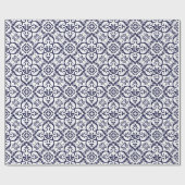 Navy Blue & White Damask Gift Wrap Geschenkpapier (Flach)