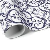 Navy Blue & White Damask Gift Wrap Geschenkpapier (Rolleneckpunkt)
