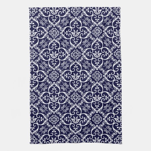 Navy Blue & White Damask Küchentuch (Vertikal)