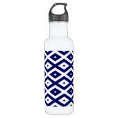 Navy-Blue-White-Diamant-Muster Edelstahlflasche (Vorderseite)