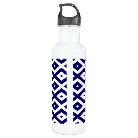 Navy-Blue-White-Diamant-Muster Edelstahlflasche (Rückseite)