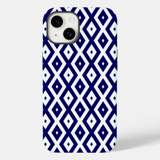 Navy-Blue-White-Diamantmuster Case-Mate iPhone Hülle (Rückseite)