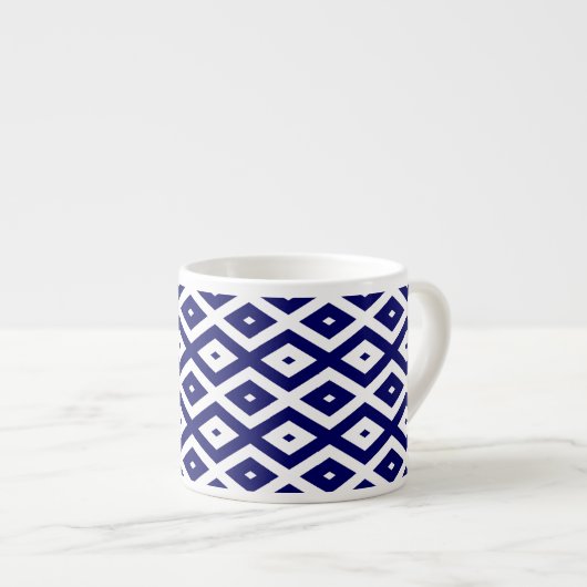 Navy-Blue-White-Diamantmuster Espressotasse (Vorderseite Rechts)