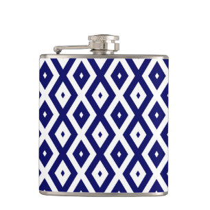 Navy-Blue-White-Diamantmuster Flachmann