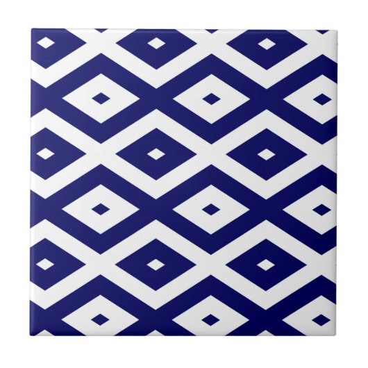 Navy-Blue-White-Diamantmuster Fliese (Vorderseite)