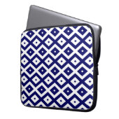 Navy-Blue-White-Diamantmuster Laptopschutzhülle (Vorderseite Links)
