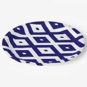 Navy-Blue-White-Diamantmuster Pappteller (Schrägansicht)